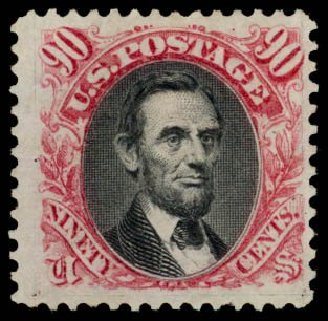 Costs of US Stamp Scott # 132: 90c 1875 Pictorial Re-issue Lincoln. Daniel Kelleher Auctions, Oct 2014, Sale 660, Lot 2163
