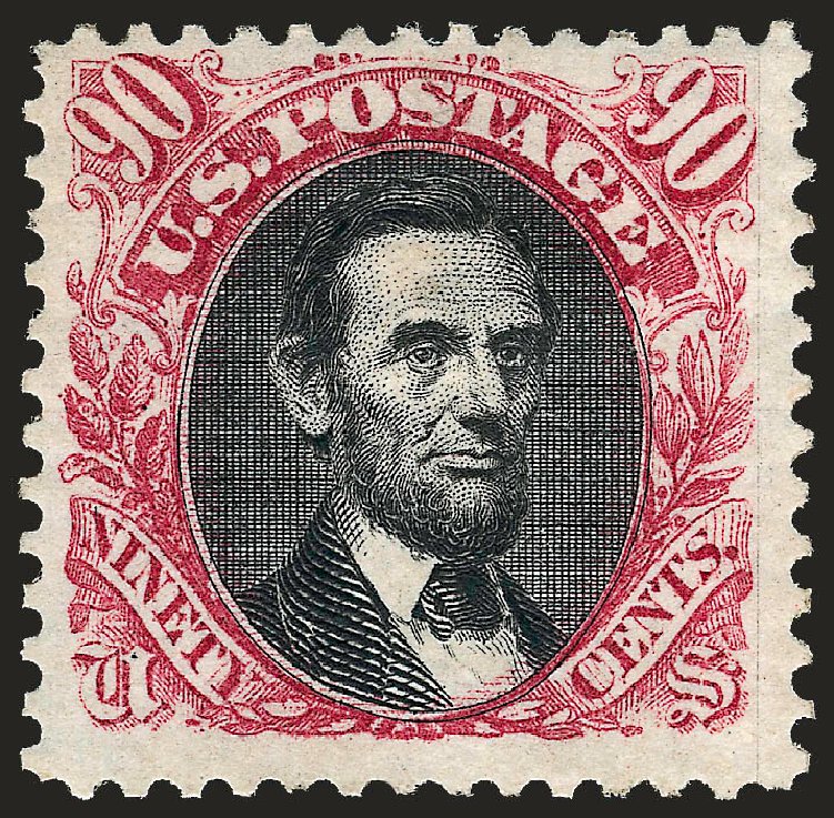 Costs of US Stamp Scott Catalog 132 - 90c 1875 Pictorial Re-issue Lincoln. Robert Siegel Auction Galleries, Jun 2009, Sale 975, Lot 1383