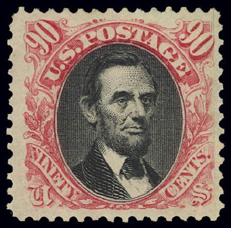 Costs of US Stamp Scott Catalog # 132 - 1875 90c Pictorial Re-issue Lincoln. Daniel Kelleher Auctions, Feb 2013, Sale 634, Lot 106