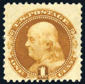US Stamps Values Scott # 133: 1c 1880 Pictorial Re-issue Franklin. Harmer-Schau Auction Galleries, Jun 2008, Sale 78, Lot 1371