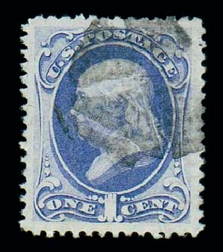 US Stamp Value Scott Cat. #134: 1c 1870 Franklin National Grill. Matthew Bennett International, Dec 2007, Sale 325, Lot 1628