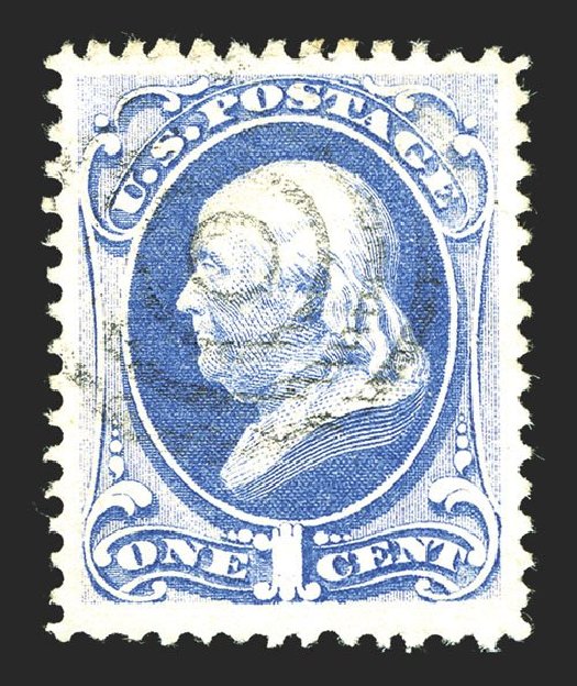 US Stamps Values Scott Catalog #134 - 1870 1c Franklin National Grill. Spink Shreves Galleries, Mar 2013, Sale 142, Lot 209
