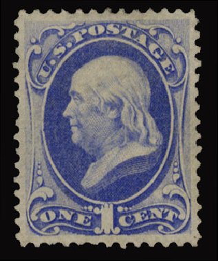 Value of US Stamp Scott Cat. 134: 1870 1c Franklin National Grill. Cherrystone Auctions, Jun 2012, Sale 201206, Lot 90
