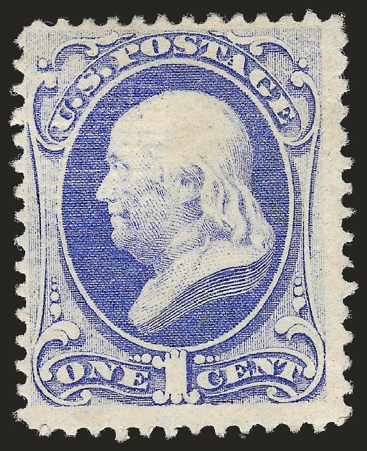 US Stamp Value Scott 134 - 1870 1c Franklin National Grill. Robert Siegel Auction Galleries, Sep 2009, Sale 976, Lot 1521