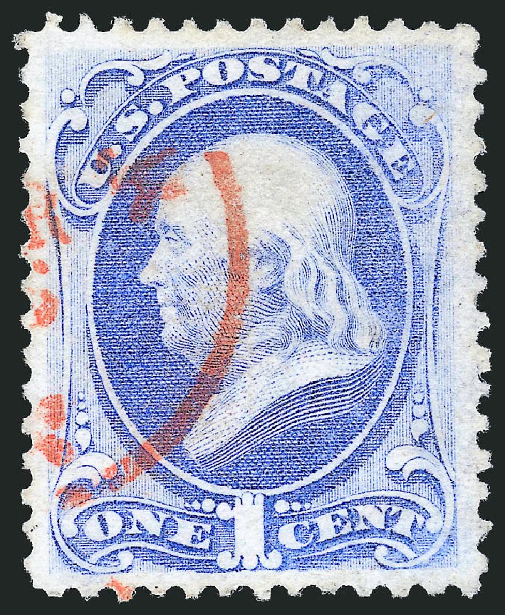 US Stamps Value Scott Catalog # 134: 1870 1c Franklin National Grill. Robert Siegel Auction Galleries, Oct 2012, Sale 1032, Lot 3215