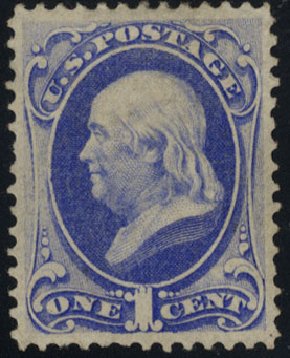 Value of US Stamps Scott Catalog 134: 1870 1c Franklin National Grill. Cherrystone Auctions, Mar 2010, Sale 201003, Lot 122