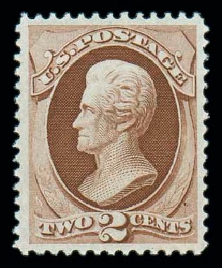 Values of US Stamp Scott Cat. #135 - 1870 2c Jackson Grill. Matthew Bennett International, Oct 2007, Sale 320, Lot 454