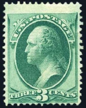 US Stamp Prices Scott Cat. 136: 1870 3c Washington Grill. Harmer-Schau Auction Galleries, Feb 2009, Sale 80, Lot 1159