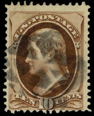 US Stamp Values Scott Catalog 139: 10c 1870 Jefferson Grill. Daniel Kelleher Auctions, Apr 2013, Sale 636, Lot 158