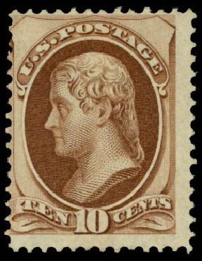 Value of US Stamp Scott Cat. 139: 10c 1870 Jefferson Grill. Daniel Kelleher Auctions, May 2014, Sale 652, Lot 268