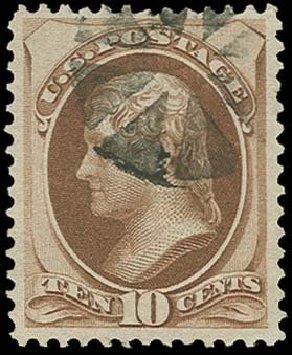 Price of US Stamps Scott #139 - 1870 10c Jefferson Grill. H.R. Harmer, Oct 2014, Sale 3006, Lot 1199