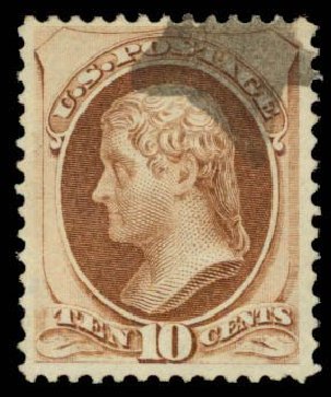 Values of US Stamps Scott Catalogue # 139 - 1870 10c Jefferson Grill. Daniel Kelleher Auctions, Apr 2013, Sale 636, Lot 159