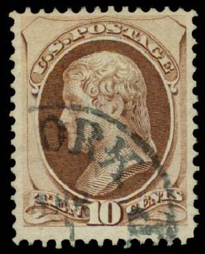 US Stamps Values Scott # 139: 1870 10c Jefferson Grill. Daniel Kelleher Auctions, May 2014, Sale 652, Lot 269