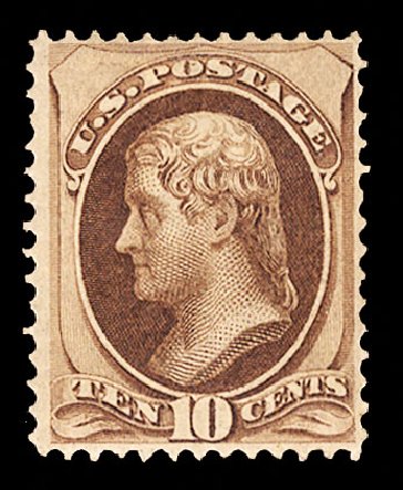 Costs of US Stamp Scott # 139: 1870 10c Jefferson Grill. Cherrystone Auctions, Oct 2012, Sale 201210, Lot 90