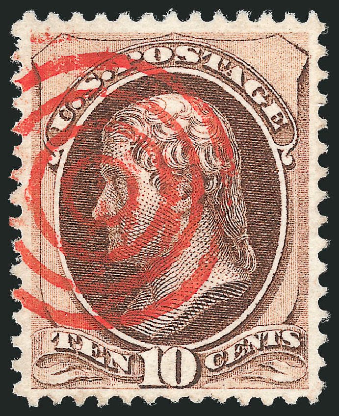 Cost of US Stamps Scott Catalogue #139: 1870 10c Jefferson Grill. Robert Siegel Auction Galleries, Dec 2013, Sale 1062, Lot 350