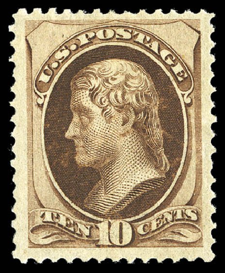 US Stamps Prices Scott 139: 10c 1870 Jefferson Grill. Matthew Bennett International, Sep 2012, Sale 345, Lot 181
