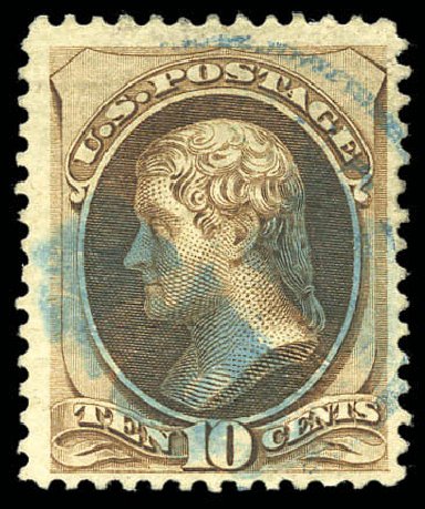 Values of US Stamps Scott Catalog #139: 10c 1870 Jefferson Grill. Matthew Bennett International, Sep 2010, Sale 331, Lot 502