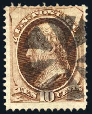US Stamps Price Scott # 139 - 10c 1870 Jefferson Grill. Harmer-Schau Auction Galleries, Jul 2010, Sale 86, Lot 392