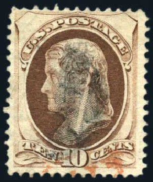 US Stamp Price Scott Cat. 139 - 10c 1870 Jefferson Grill. Harmer-Schau Auction Galleries, Jun 2008, Sale 78, Lot 1373
