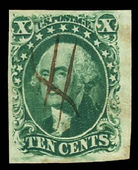 US Stamp Prices Scott Catalog # 14 - 1855 10c Washington. Daniel Kelleher Auctions, Dec 2012, Sale 633, Lot 368