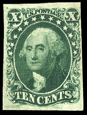 Values of US Stamps Scott Catalog # 14: 1855 10c Washington. Cherrystone Auctions, Sep 2012, Sale 201209, Lot 19