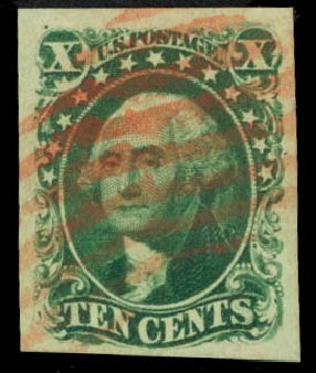 US Stamps Values Scott Catalog #14 - 10c 1855 Washington. Daniel Kelleher Auctions, Sep 2013, Sale 639, Lot 1009