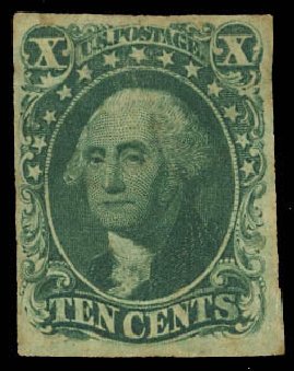 Values of US Stamps Scott Catalogue # 14: 1855 10c Washington. Daniel Kelleher Auctions, Jun 2012, Sale 630, Lot 1222