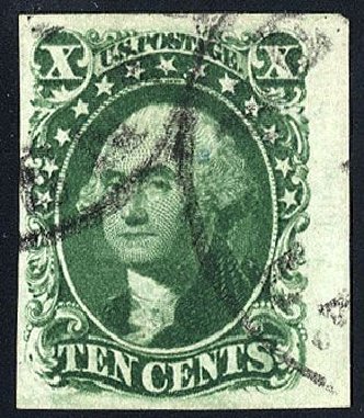 Values of US Stamps Scott Catalog #14 - 1855 10c Washington. Cherrystone Auctions, Jan 2008, Sale 200801, Lot 1036