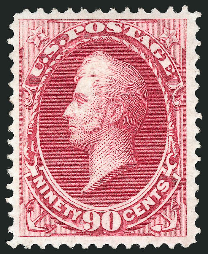 US Stamp Values Scott Catalog # 144: 90c 1870 Perry Grill. Robert Siegel Auction Galleries, Apr 2015, Sale 1096, Lot 275