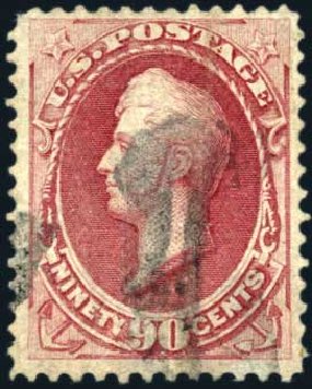 Values of US Stamps Scott Catalogue # 144 - 1870 90c Perry Grill. Harmer-Schau Auction Galleries, Oct 2009, Sale 83, Lot 372