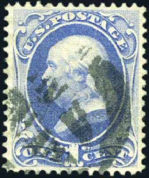 US Stamps Value Scott # 145 - 1c 1870 Franklin Without Grill. Harmer-Schau Auction Galleries, Mar 2011, Sale 89, Lot 180