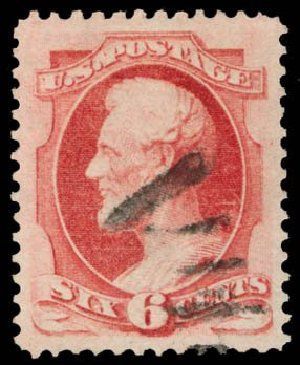 US Stamps Values Scott Catalog # 148: 1870 6c Lincoln Without Grill. Daniel Kelleher Auctions, May 2014, Sale 653, Lot 2109