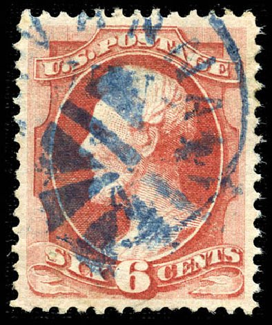 US Stamps Value Scott Catalog # 148: 1870 6c Lincoln Without Grill. Matthew Bennett International, Feb 2012, Sale 340, Lot 264