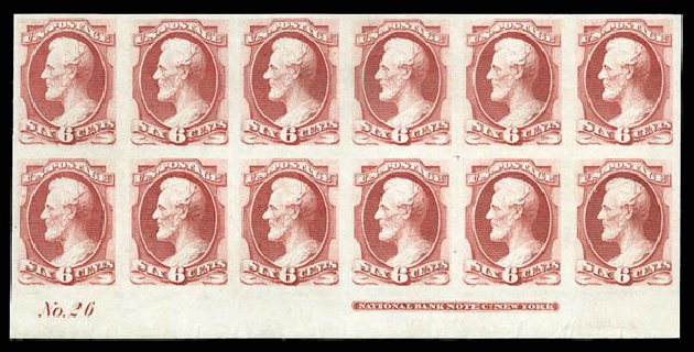 Values of US Stamps Scott 148: 6c 1870 Lincoln Without Grill. Matthew Bennett International, Mar 2011, Sale 335, Lot 32