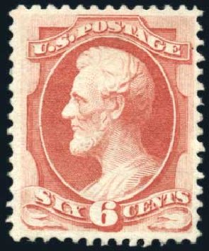 Values of US Stamp Scott # 148 - 6c 1870 Lincoln Without Grill. Harmer-Schau Auction Galleries, Feb 2009, Sale 80, Lot 1162