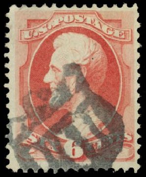 US Stamp Value Scott Catalog 148 - 6c 1870 Lincoln Without Grill. Daniel Kelleher Auctions, May 2014, Sale 652, Lot 282