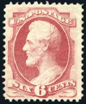 Costs of US Stamp Scott Catalog 148: 1870 6c Lincoln Without Grill. Harmer-Schau Auction Galleries, Feb 2010, Sale 84, Lot 1406