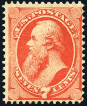 US Stamps Value Scott Cat. 149 - 1871 7c Stanton Without Grill. Harmer-Schau Auction Galleries, Feb 2009, Sale 80, Lot 1163