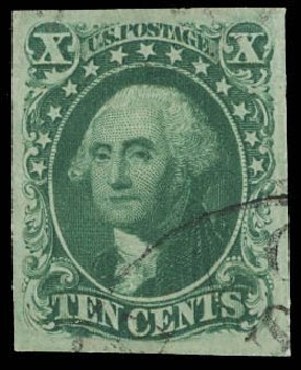 US Stamps Values Scott Cat. 15 - 1855 10c Washington. Daniel Kelleher Auctions, Oct 2012, Sale 632, Lot 949