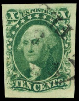 Values of US Stamps Scott Catalogue 15: 1855 10c Washington. Daniel Kelleher Auctions, May 2014, Sale 652, Lot 79