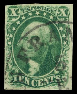 US Stamps Prices Scott Cat. #15: 10c 1855 Washington. Daniel Kelleher Auctions, Dec 2014, Sale 661, Lot 36