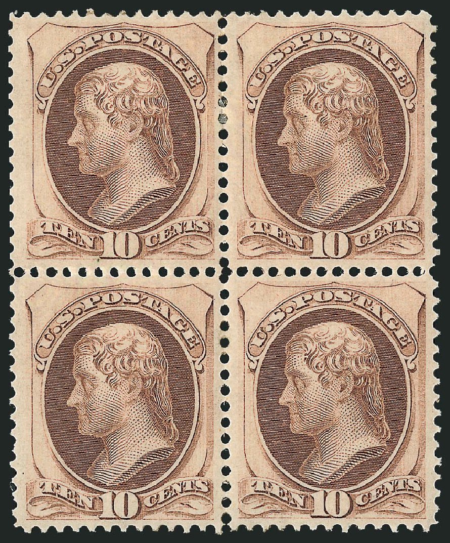 Values of US Stamp Scott Catalog 150: 10c 1870 Jefferson Without Grill. Robert Siegel Auction Galleries, Mar 2012, Sale 1021, Lot 357
