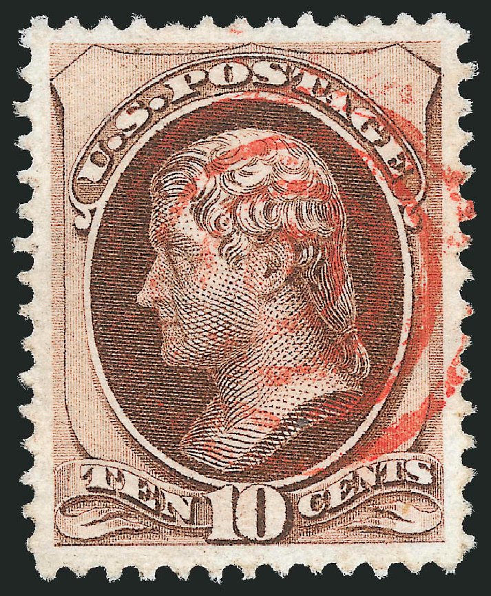 US Stamp Price Scott Cat. 150: 10c 1870 Jefferson Without Grill. Robert Siegel Auction Galleries, Oct 2012, Sale 1032, Lot 3237