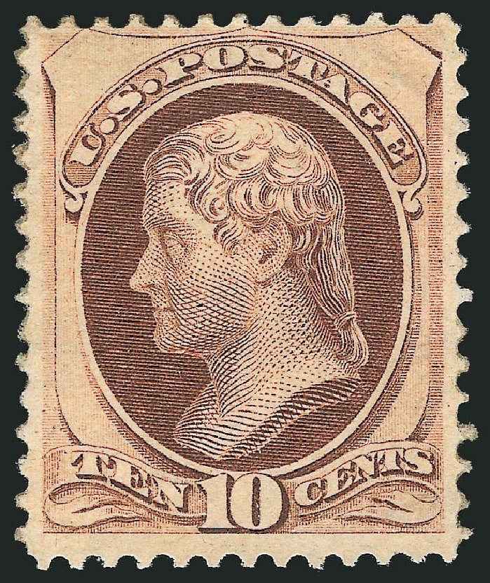Price of US Stamps Scott Catalogue 150 - 1870 10c Jefferson Without Grill. Robert Siegel Auction Galleries, Nov 2013, Sale 1057, Lot 727