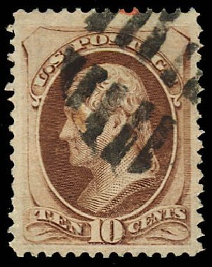 Values of US Stamps Scott Cat. 150 - 10c 1870 Jefferson Without Grill. Daniel Kelleher Auctions, Dec 2012, Sale 633, Lot 418