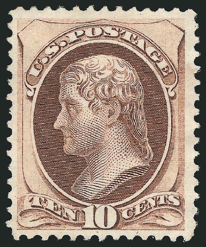 US Stamps Value Scott Catalogue # 150: 1870 10c Jefferson Without Grill. Robert Siegel Auction Galleries, Nov 2013, Sale 1057, Lot 728
