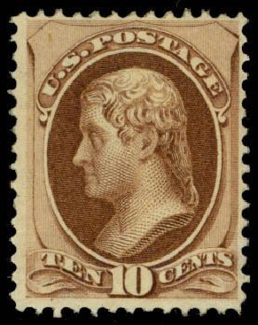 US Stamps Values Scott Cat. #150 - 1870 10c Jefferson Without Grill. Daniel Kelleher Auctions, Apr 2013, Sale 636, Lot 164