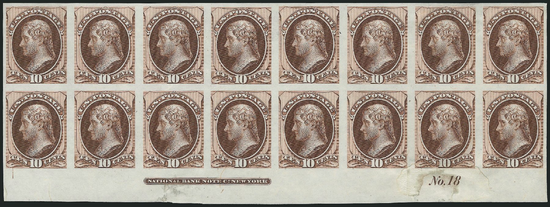 Costs of US Stamp Scott Catalog # 150: 10c 1870 Jefferson Without Grill. Robert Siegel Auction Galleries, Nov 2013, Sale 1061, Lot 3232