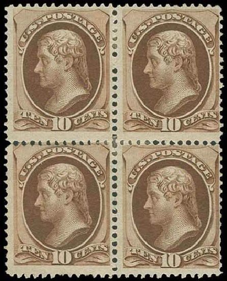 Cost of US Stamps Scott Catalogue 150 - 1870 10c Jefferson Without Grill. H.R. Harmer, Nov 2013, Sale 3004, Lot 1113