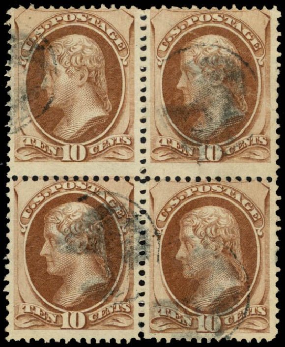 Costs of US Stamps Scott Catalog #150: 1870 10c Jefferson Without Grill. Daniel Kelleher Auctions, May 2014, Sale 652, Lot 286